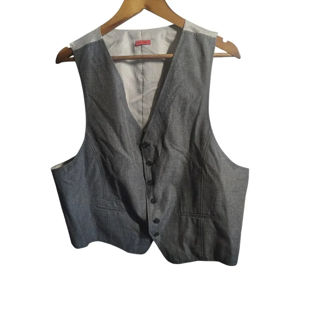 John Varvatos Gray Pinstripe Button Front Suit Vest Waistcoat Men's Size 2XL